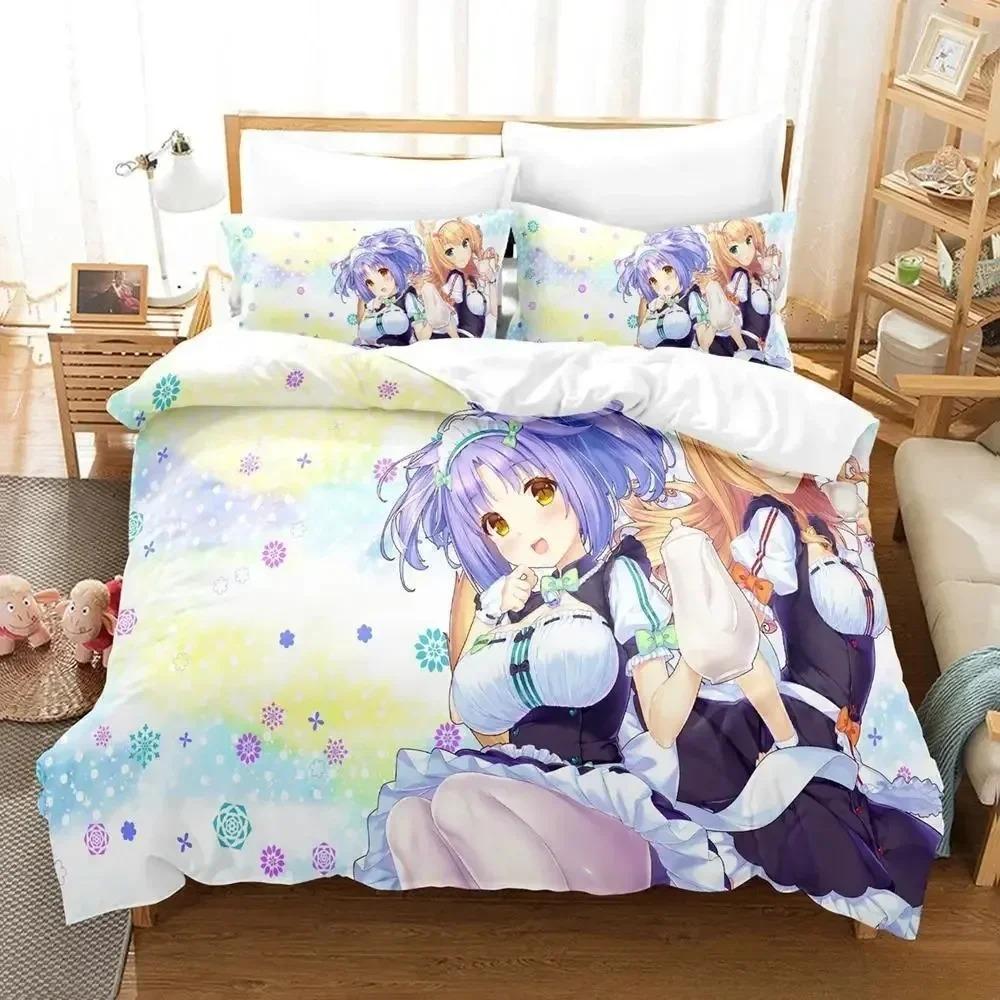 Comforter Anime Kawaii Girls Nekopara Bedding Set 3D Printed Suitable For Bedroom Kids Home Textile