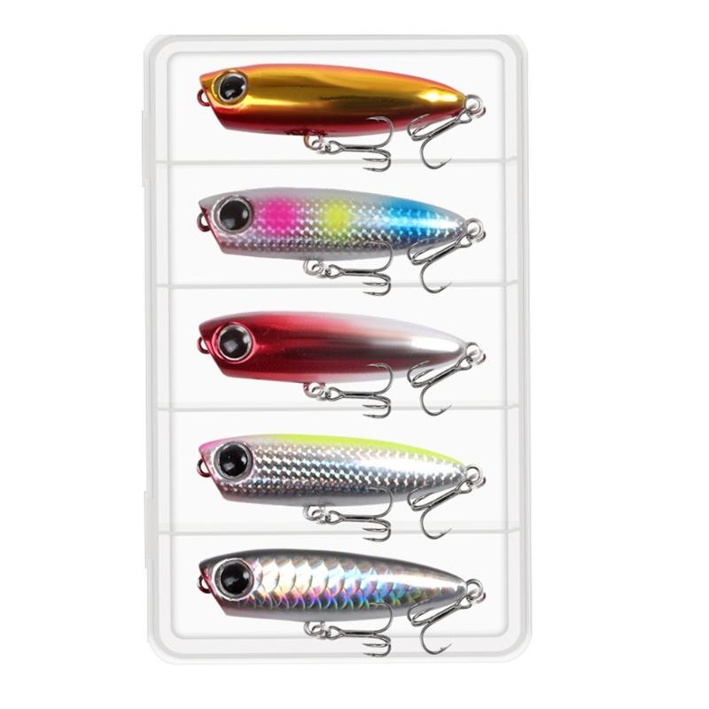 5PCS Small Popper Fishing Lures With Treble Hook Baits Fishing Accessories 1