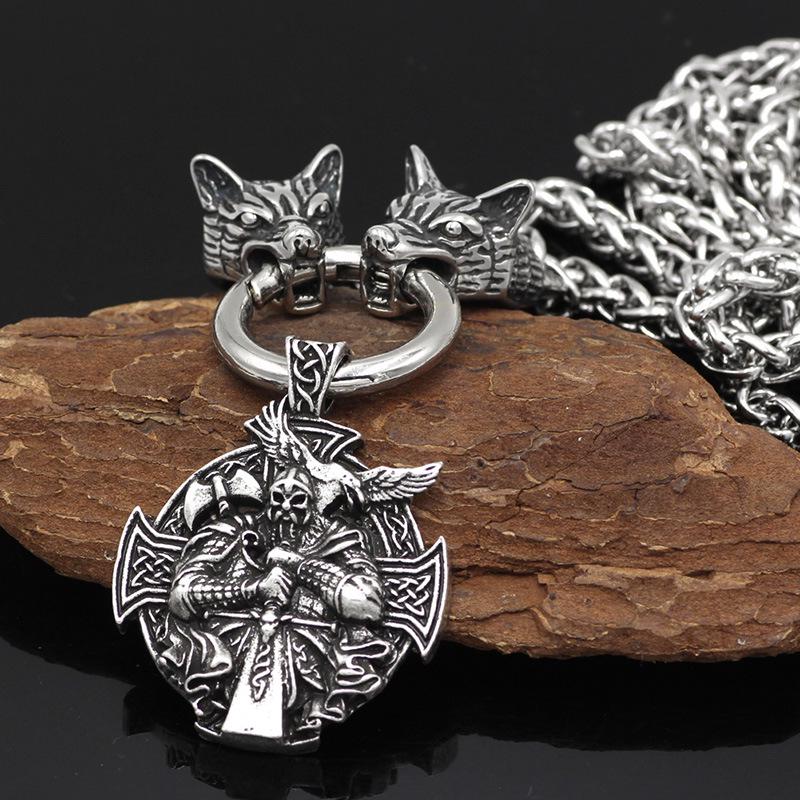 Nordic God Stainless Steel Odin Thor's Hammer Pendant Viking Necklace for Men