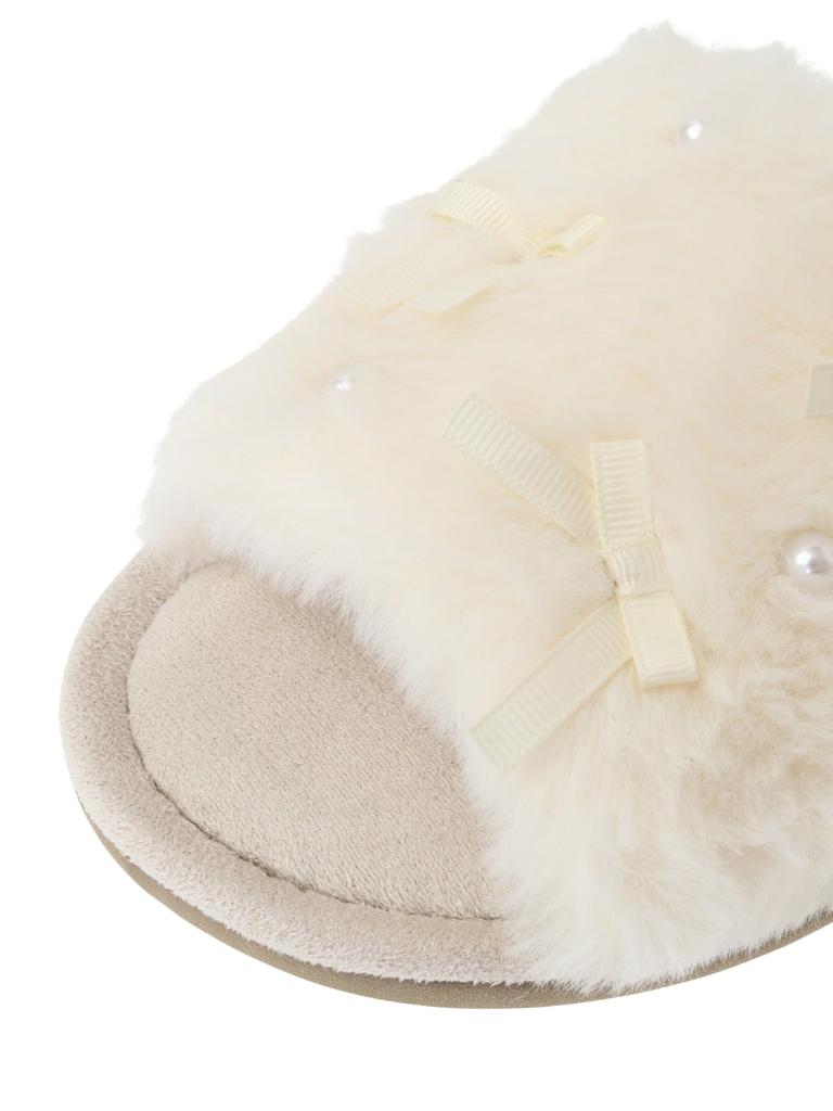 de Apparel Ribbon Pearl Fur Room Shoes for Ivory [Maison Fleur] Women,