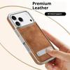 For iPhone 17 Pro Max Case with Hidden Kickstand Leather + PC + TPU Matte Electroplated Phone Cover