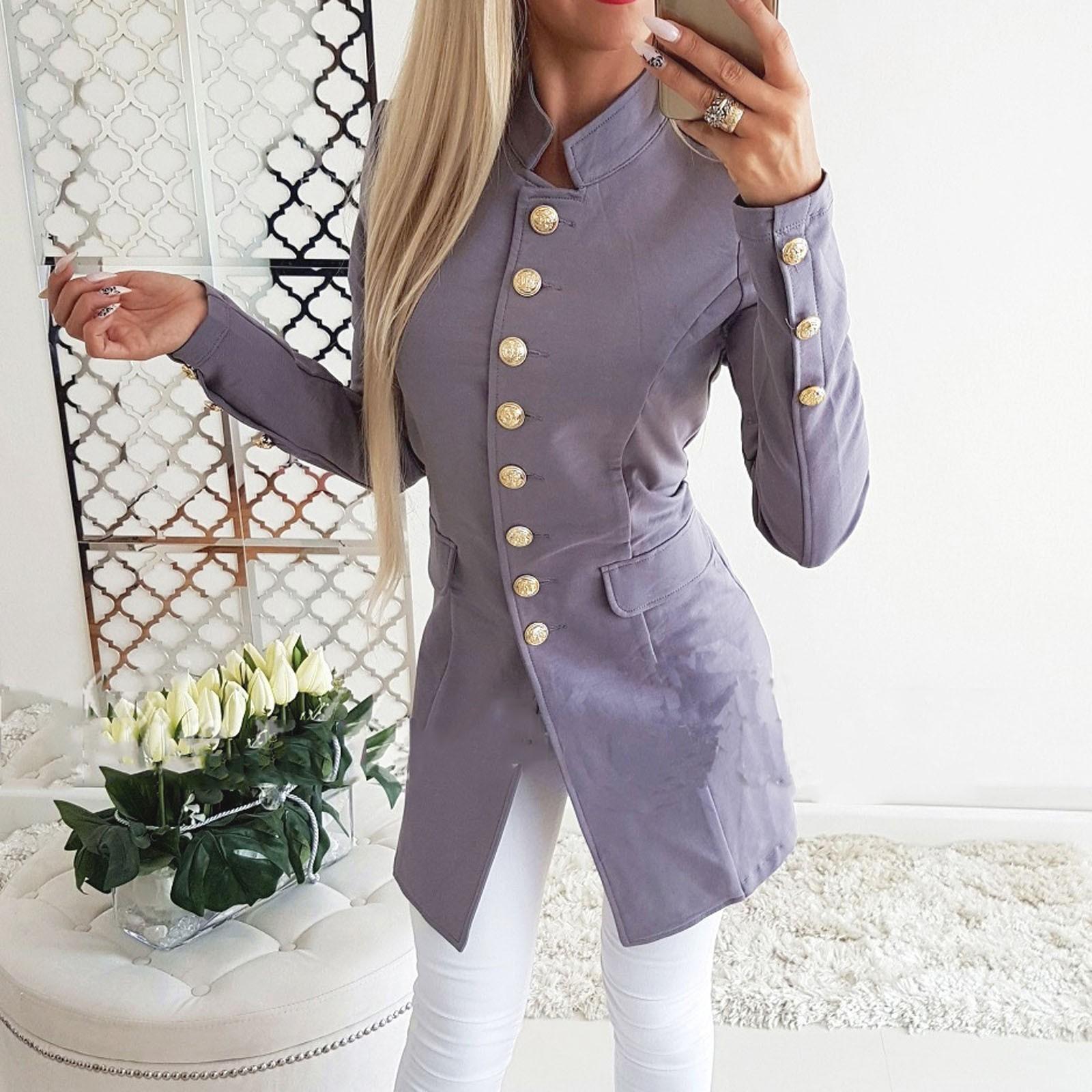 

Женская мода Леди Лацкан Костюм Пальто Куртка с длинным рукавом Пальто на пуговицах L