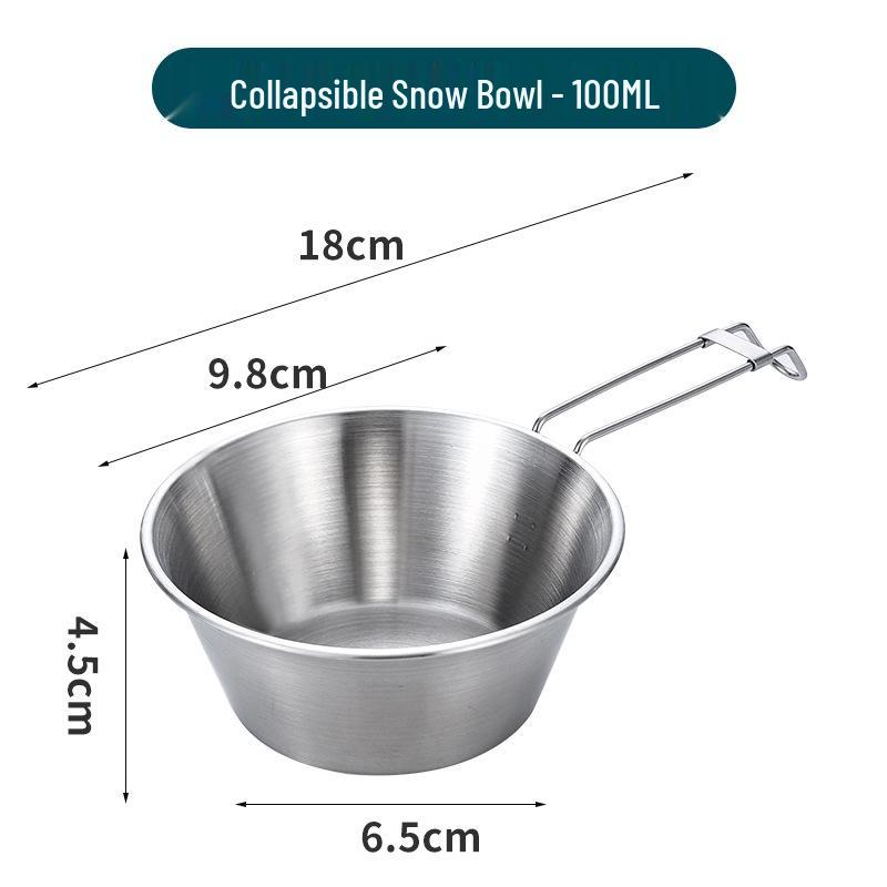 304 Stainless Steel Portable Sherpa Bowl: Multi-purpose, Foldable, Hangable Over Open Flame for Outdoor Camping and BBQ - Soup Cup