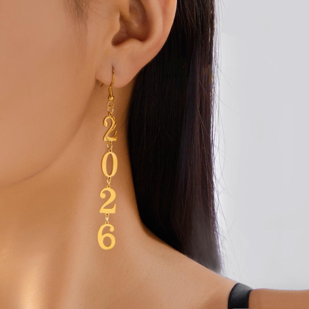 Minimalist New Year Number Earring Stainless Steel Ear Pendant Creative 2026 Drop Earring Gift