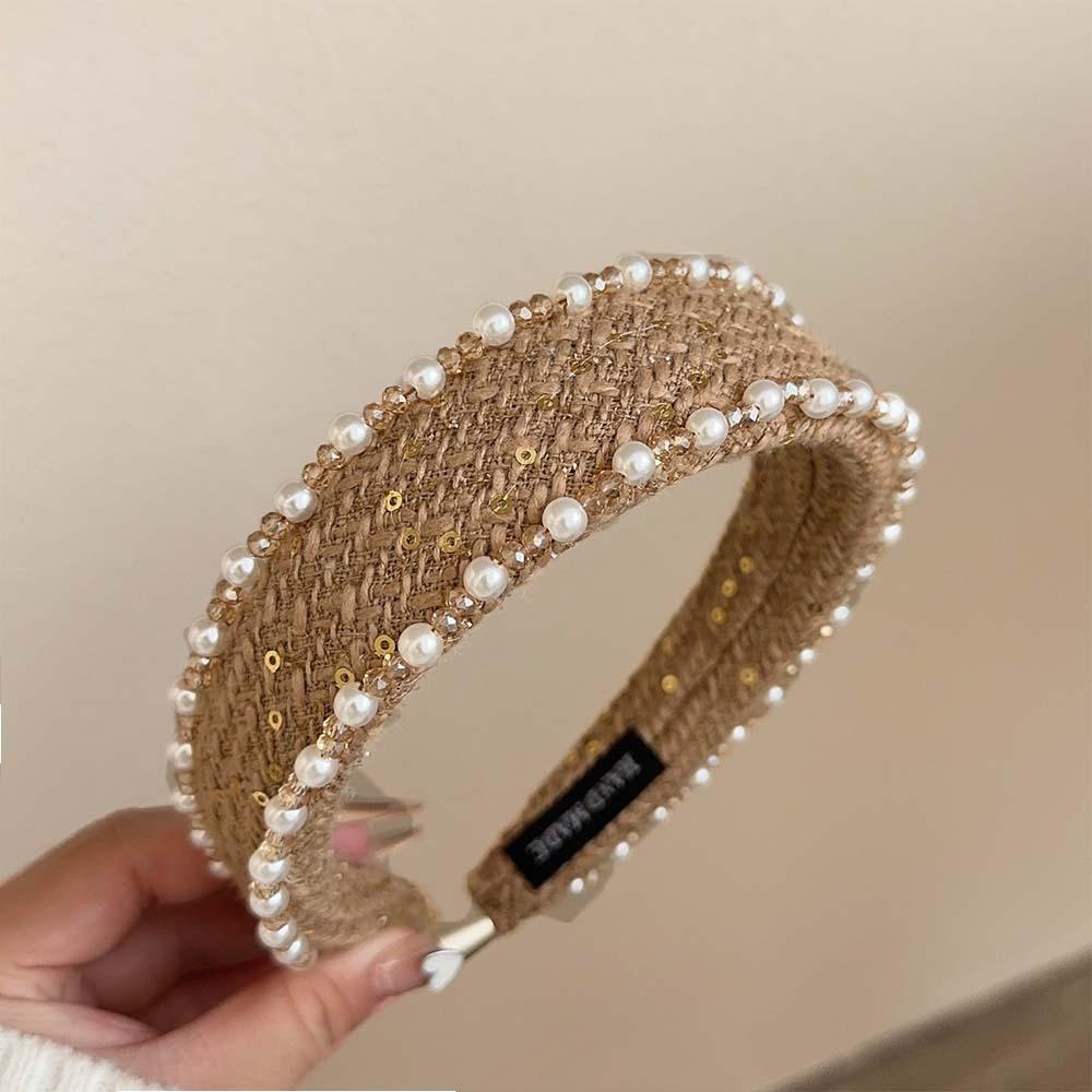 Heavy Industry Wool Pearl Headband High Sense Wide-Edged Headhoop High Skull Top Hair Fixer Light Hair Accessories