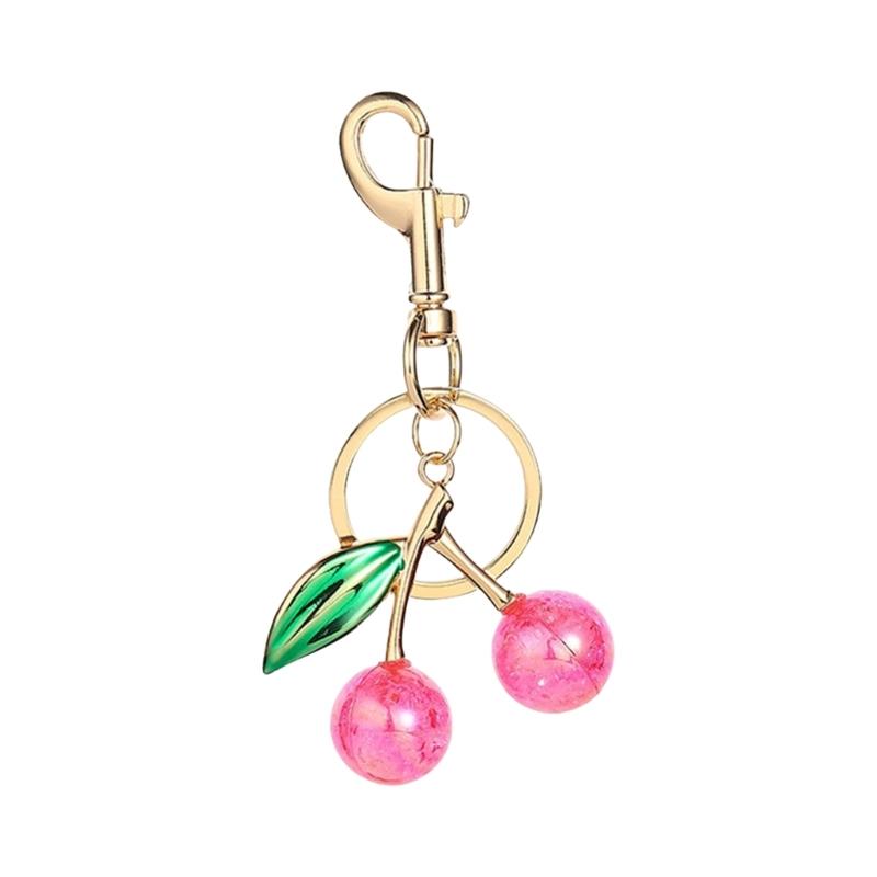 Sophisticated Resin Cherry Bag Charm with Glitter Key Ring Clip Stylish Metal Keychain Pendant Accessory for Purses