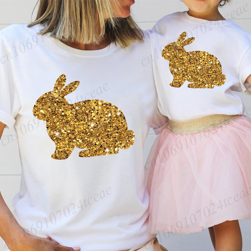 

Glitter Easter Bunny Print Women T-shirt Tshirt Summer Bunny Anime Graphic Fashion Female T Shirts Casual Woman Tops Clothing S