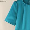 ZANZEA Rochie de vară cu mânecă scurtă și guler rotund, casual, cu model A-line