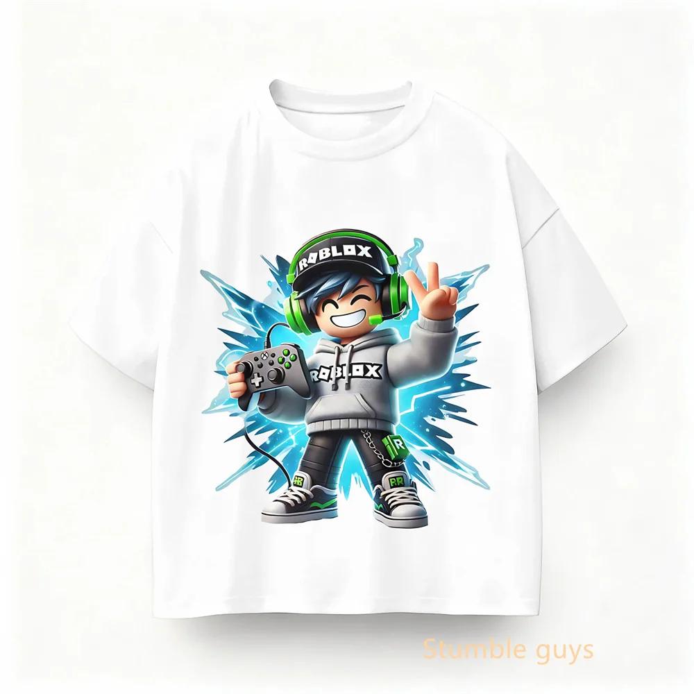 Roblox Children Summer Game Theme T-shirt Boys Clothes Girls Anime