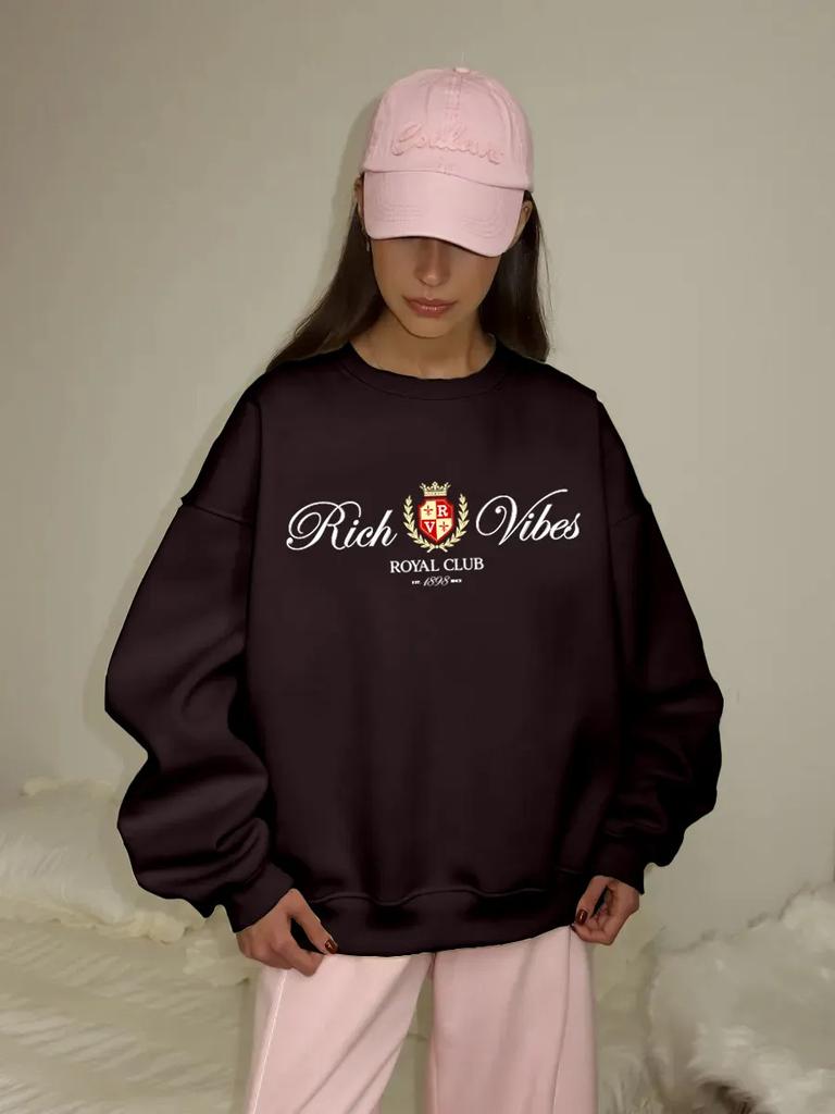Women's Crew Neck Long Sleeve Sweatshirt Loose Fit Streetwear Letter Print Pullover Casual Top