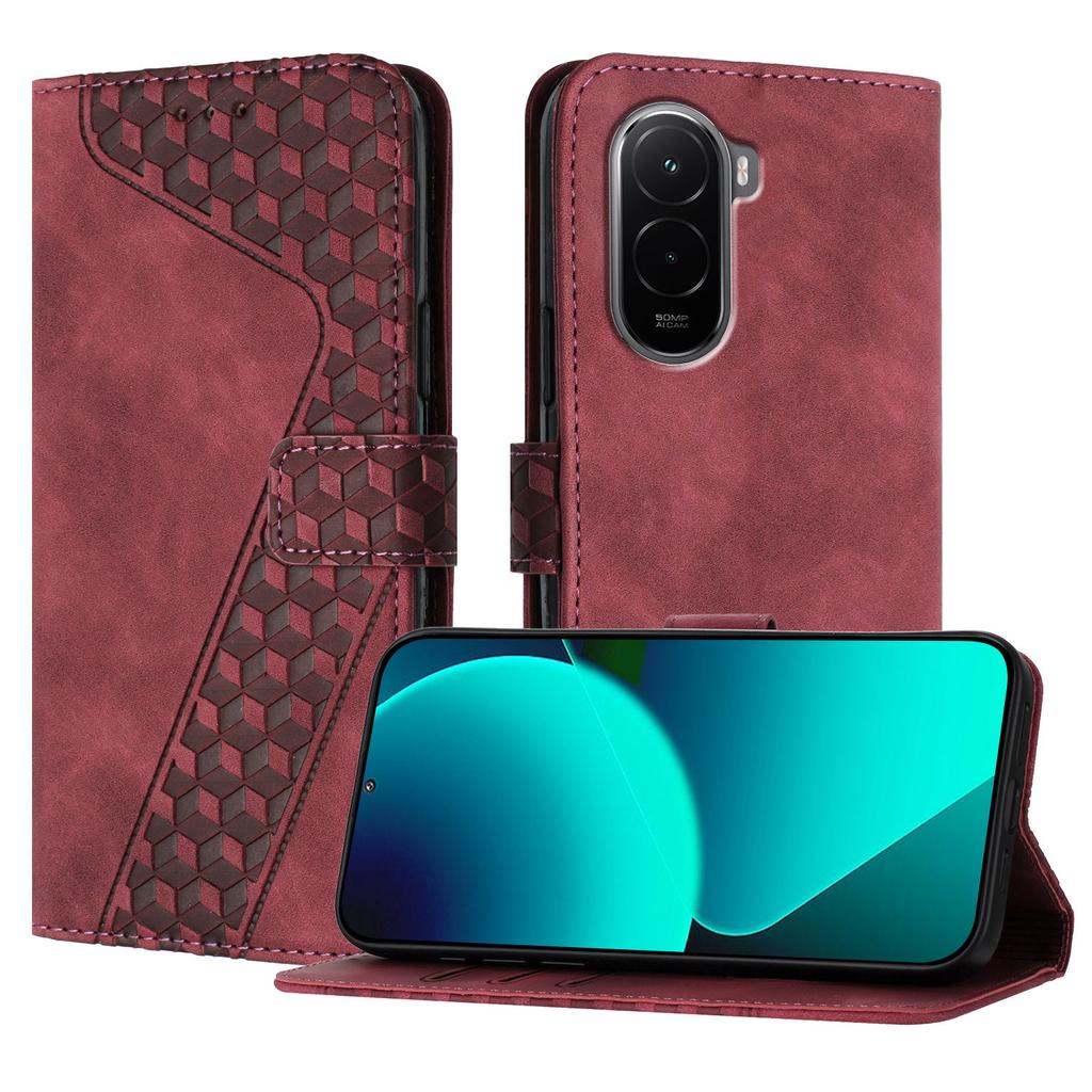 For Xiaomi Poco M7 4G (169mm) Leather Case 7-Shaped Pattern Wallet Stand Shockproof Phone Cover