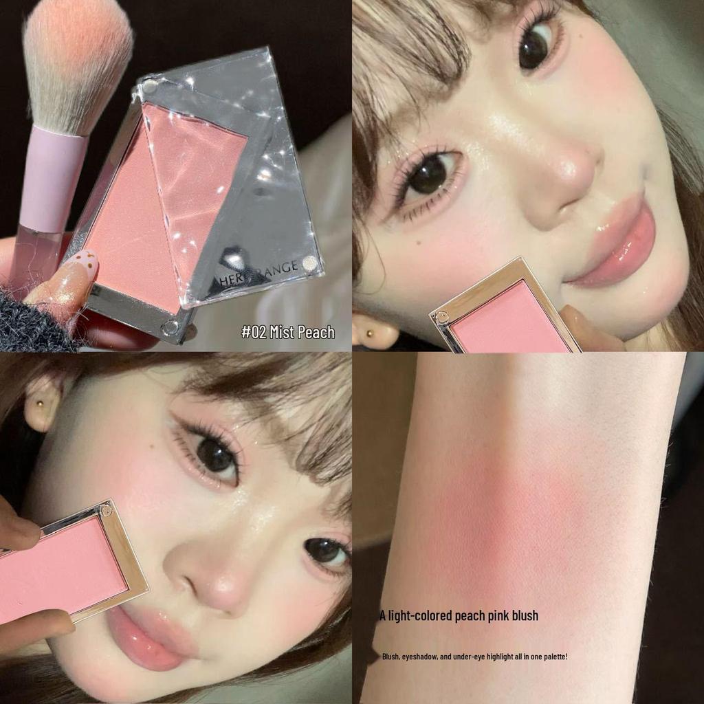 HERORANGE Delicate Skin-Melting Blush with Fine Shimmer - Peach Pink for Daily Natural Plumping and Brightening
