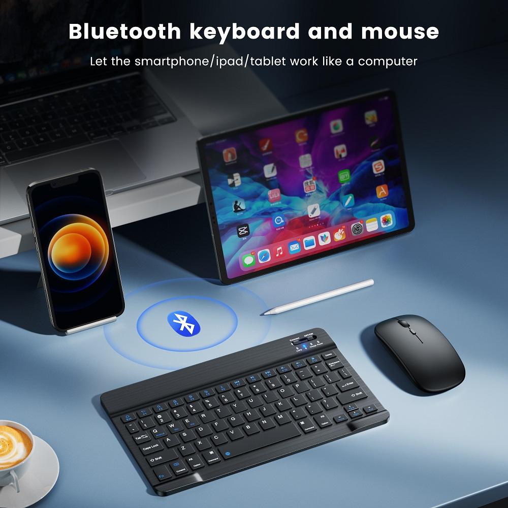 Kabellose Tastatur und Maus Mini Wiederaufladbare Bluetooth-Tastatur mit Maus Russische Tastenkappen Tastatur für PC Telefon Tablet Laptop