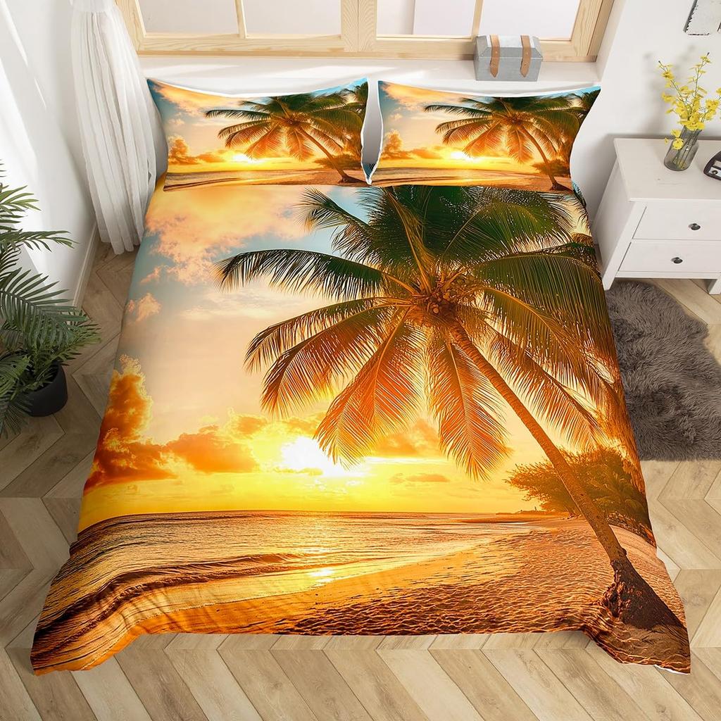 Hawaiian Summer Beach Duvet Cover Exotic Tropical Seascape Bedding Set Microfiber Palm Trees Comforter Cover For Kids Adult Room