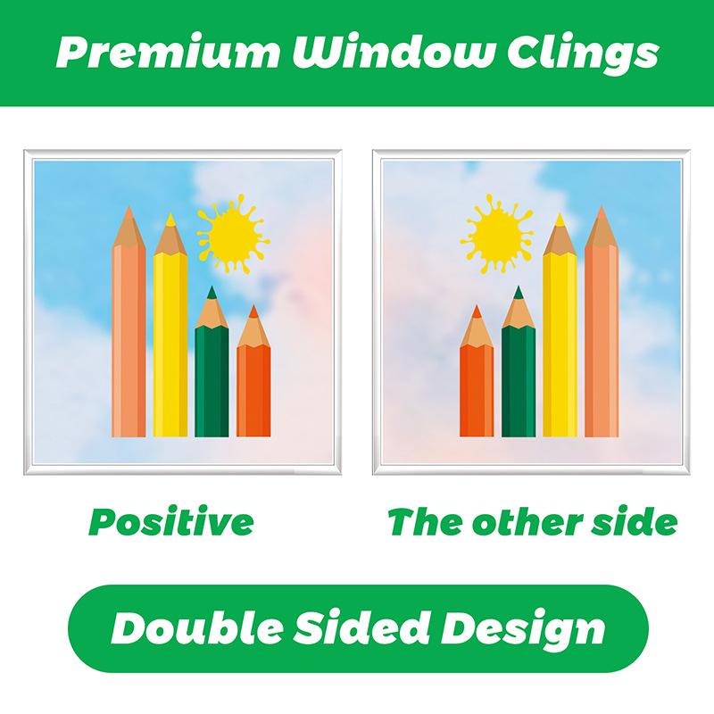 9 Blätter/Set, Bleistift Fensteraufkleber, Klebefolie, Doppelseitige Fensteraufkleber, Buntstift Fensteraufkleber, Willkommen zurück zur Schule