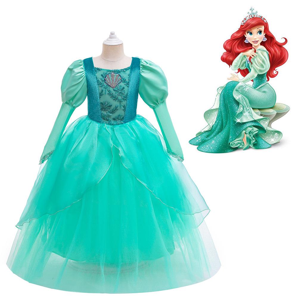 Mermaid Green Princess Children's Performance Costume - Puffy Mesh Skirt Dress