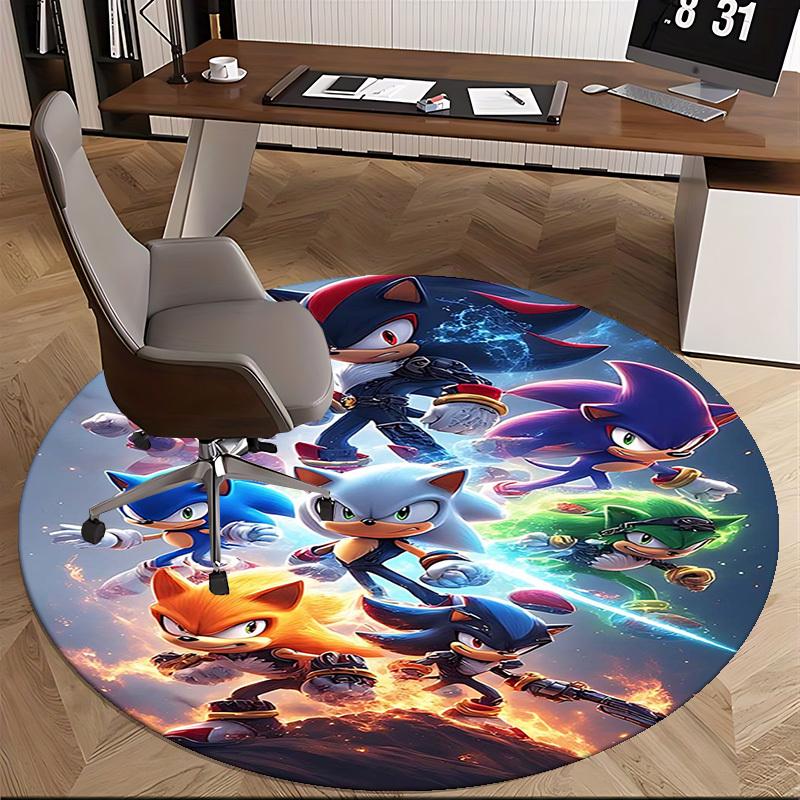 1 stuks Sonic the Hedgehog Rond Tapijt - Anime Design Stoelmat voor Kantoor, Huisdecoratie, Woonkamer