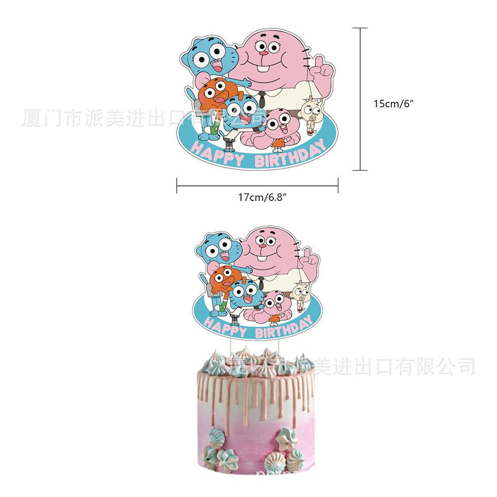 Cartoon Amazing World Birthday Party Decorations Gum&balles Balloon Banner Cake Topper Rabbit Cat Anime Backdrop Kid Favor Gift