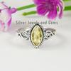Marquise Citrine Ring, Boho 925 Sterling Silver, Dainty Yellow Stone Ring