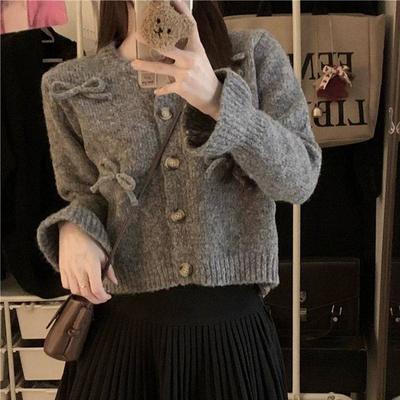 Jesień i zima, niski wzrost, słodkie i młodzieńcze rękawy w kształcie trąbki w koreańskim stylu, sweter z dzianiny, kurtka sweterkowa, damska