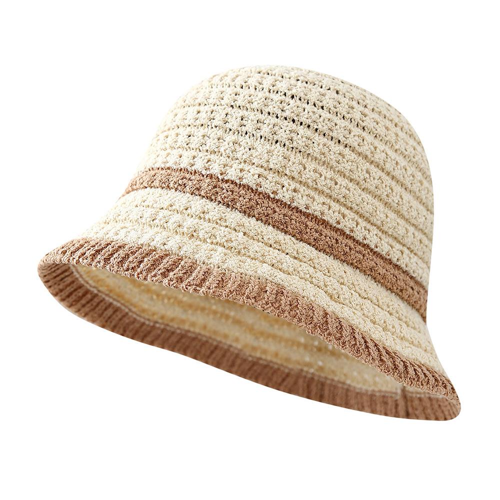 Contrast Color Brim Knitted Breathable Bucket Hat Women's Autumn New Vacation Sunscreen Basin Hat Versatile Casual Bucket Hat