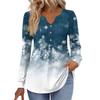 Women's Fashionable Casual V-neck Blouse Button Christmas Printed Long-sleeved Pullover T-shirt Top