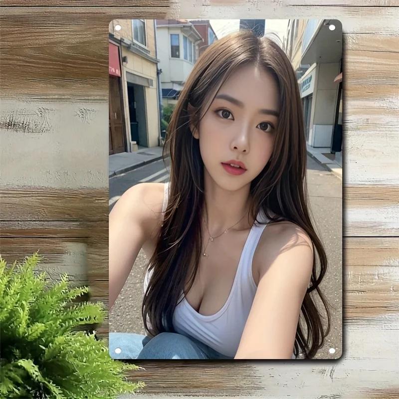 Корейская Женщина Железное Настенное Искусство Металлический Знак Лица Домашний Декор