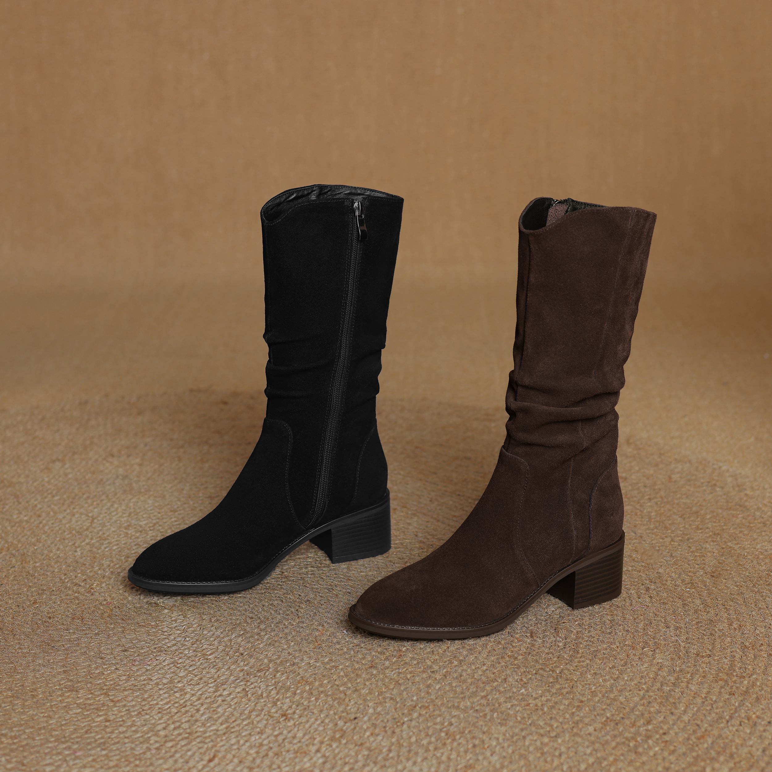 Krazing Pot Коровья замша Нубук Зимние Средний каблук Вестерн Сапоги Женские На молнии — фото 4