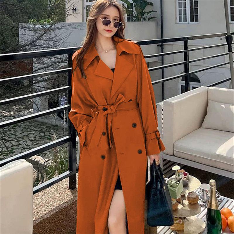 Dámský černý trenčkot střední délky - Korejský & Britský styl, Plus size & Petite, Nad kolena, Perfektní pro jaro & podzim 2025