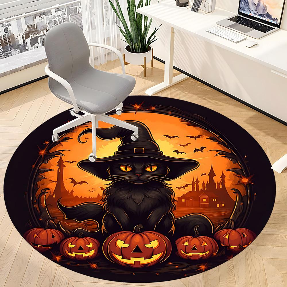 1pc Halloween Cat Office Round Area Rug, Under Office Chairs Bedroom Living Room Home Decor, Room Deco, Available In Various Sizes