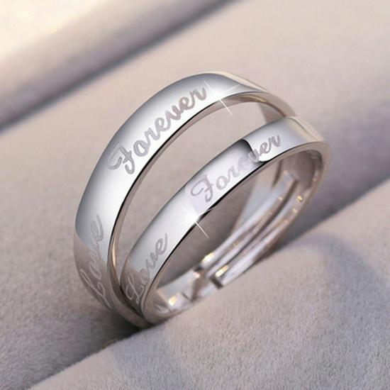 European & American Silver-Plated Zircon Wedding Rings - Korean Style Open Couple Rings for Women