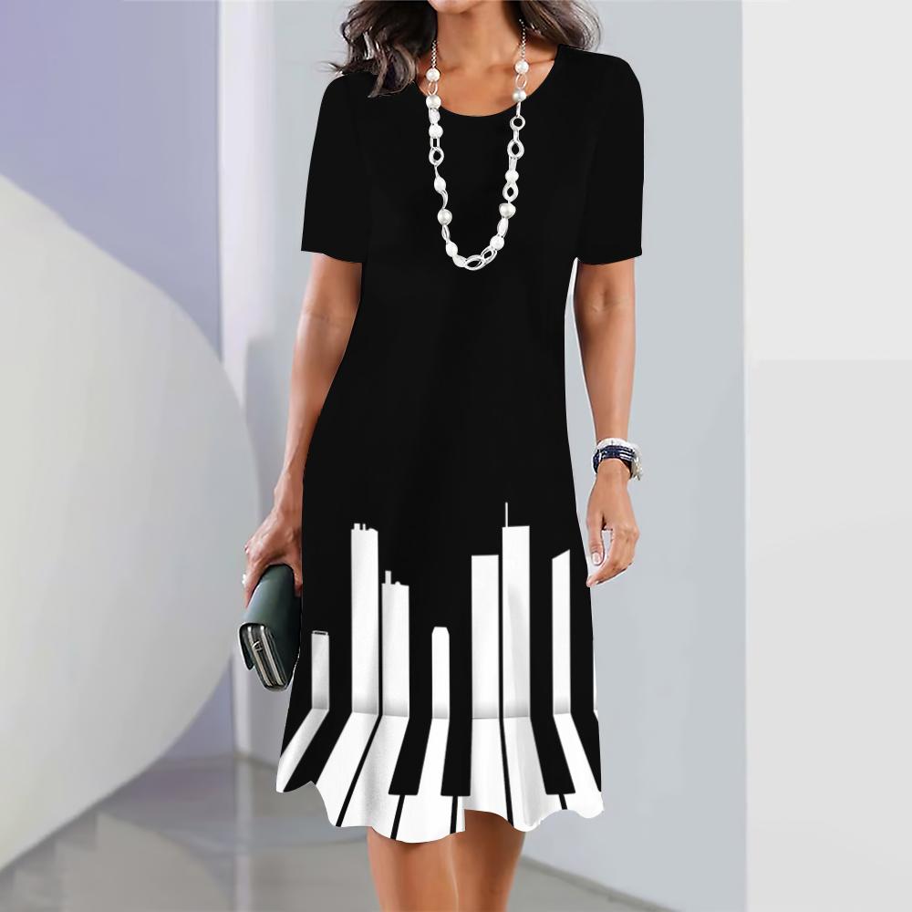 Black and White Music Note Print 2026 Summer New Women's Dress Elegant Dress Women's Fashion Women's Dress
