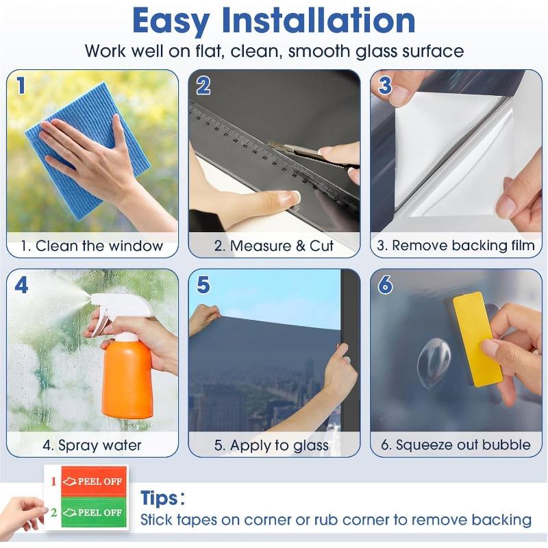 50x100cm Static Cling Window Tint One Way Daytime Privacy Film UV Blocking Heat Control Anti-Reflective for Home/Office Windows