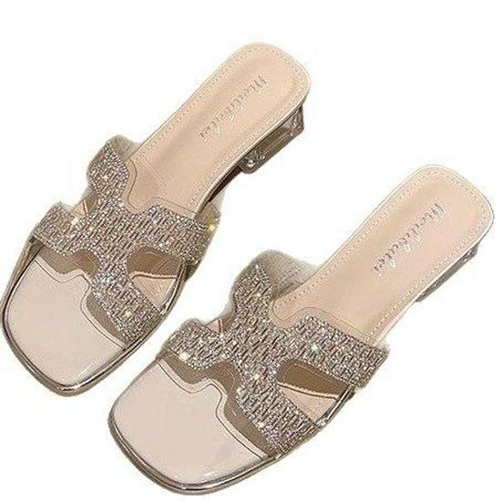 Papuci de vară la modă cu toc înalt și strasuri pentru femei