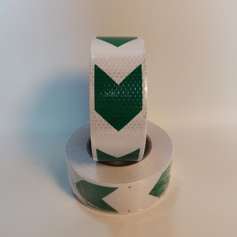 5cmm*25m Arrow Reflective Hazard Safety Warning Caution Tapes White-Green Reflectors Adhesive Stickers For Trailer Vehicle Stair