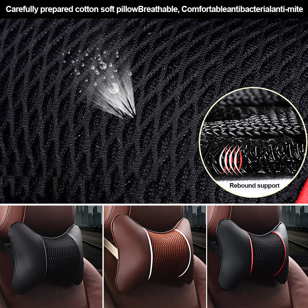 1PC Almofada de pescoço para assento de couro de carro Apoio de cabeça Almofada de descanso de PU Suporte de malha Almofada de pescoço de segurança para automóvel Acessórios