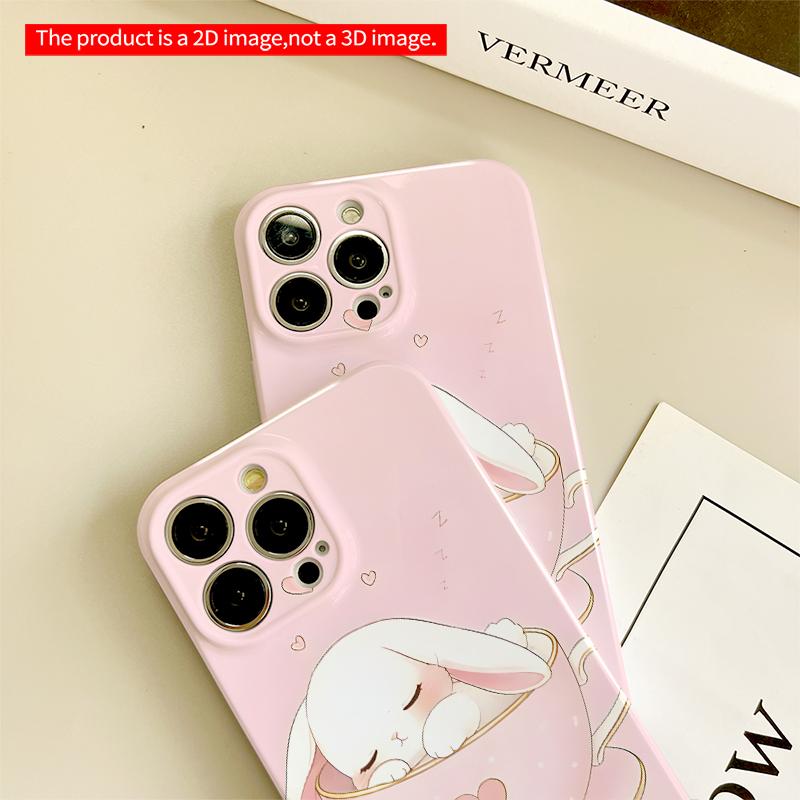 2DFlat Cute Bunny Sleeping in Pink Teacup Phone Case All inclusive film hard iPhone case, compatible with iPhone 18 Pro Max 17 16 15 14 13 12 11