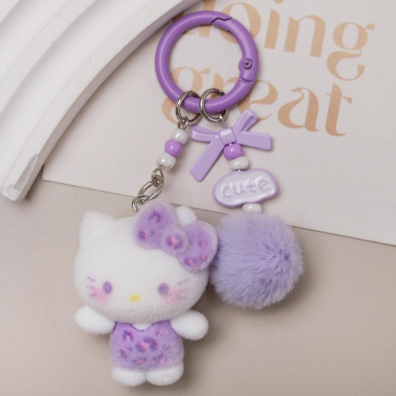 Flocked Keychains for Bags Hello Kitty Keychains Gifts Keychain on The Phone Accessories Holiday Gifts
