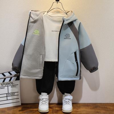 Herbstmode Jungenmantel mit Fleecefutter Windbreaker Doppelseitige Kinderjacke