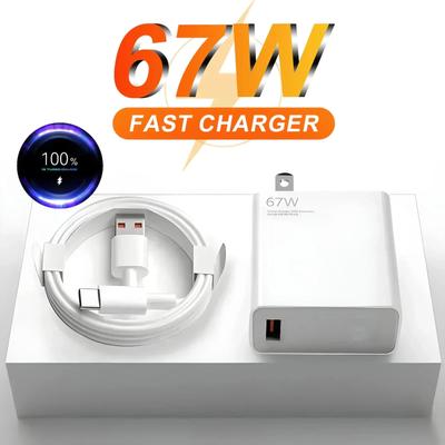 Cargador Ultrarrápido de 67W 6A Enchufe US para Xiaomi 10T 11 12 Lite 13T Redmi Note 10 11T 12T 13 POCO X4 X5 F5 Cable de Carga USB Tipo C