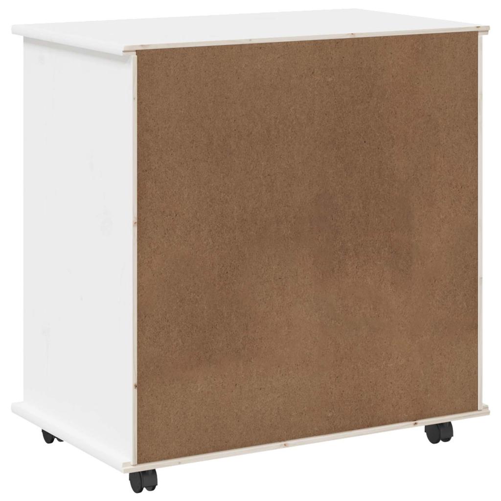 Mobiler Schrank mit Rädern Weiß 63,5 x 39 x 65,5 cm Massivholz Kiefer