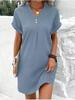 New Women's V-Neck Solid Color Set Sleeves Comfortable Casual Button Dress