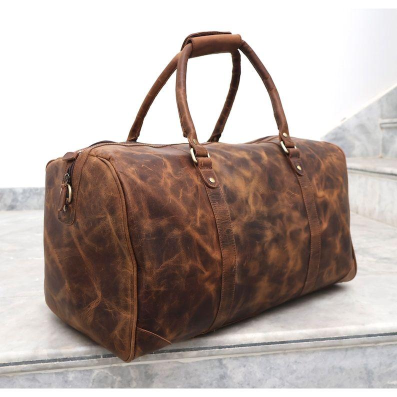 Leather Duffel Bag for Travel Buffalo Leather Weekender Outdoor Duffle Bag Carry On Holdall Groomsmen Best Man Wedding Gifts
