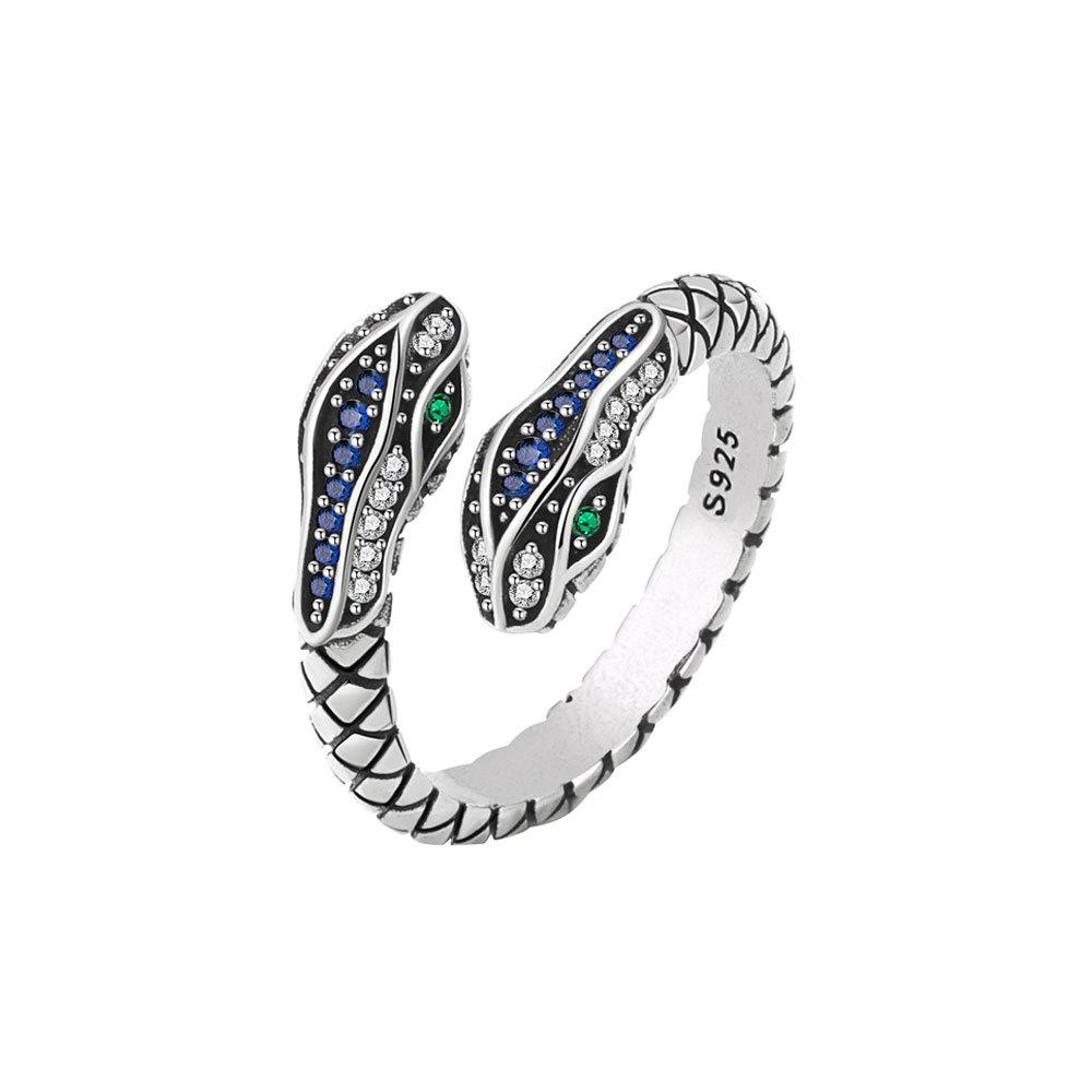 925 Sterling Silber Ringe für Damen Schlangenform Grünes Auge Einfach Trendig Retro Offen CZ Ringe Party Geschenke Accessoires