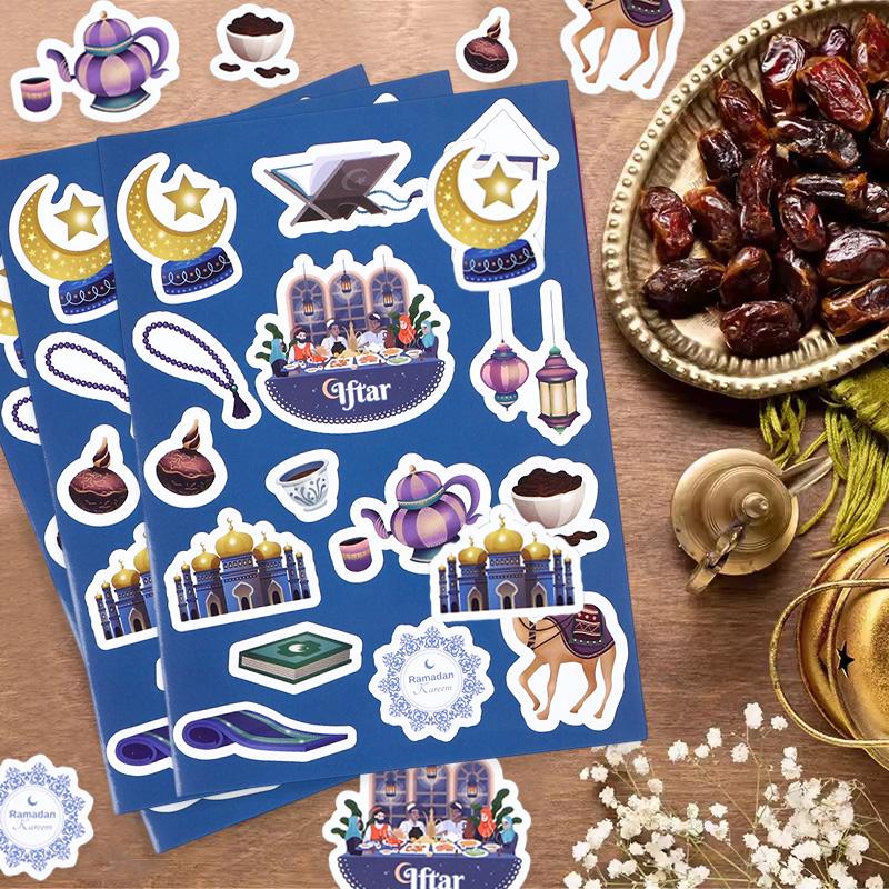 10sheets Eid Mubarak Decoration DIY Stickers Islamic Muslim Gift Bag Box Sealing Sticker Labels Ramadan Kareem Party Supplies