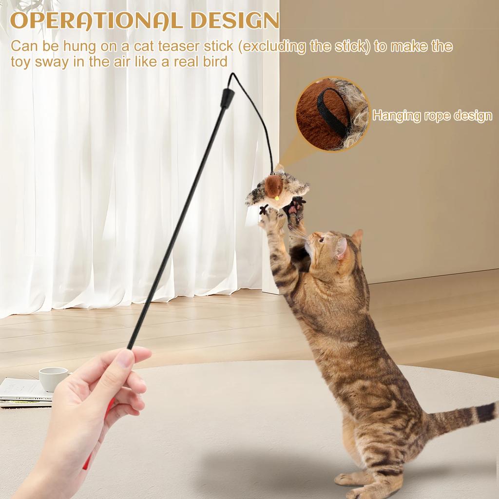 Interactive Cat Toys USB Rechargeable Simulation Chirping Flapping Sparrow Bird Touch Activated Plush Toys with Remote Control