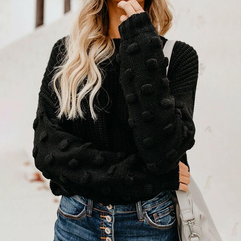 Autumn and winter new thickened short umbilical women's pullover sweater, loose casual puff sleeve women's knitted sweater
