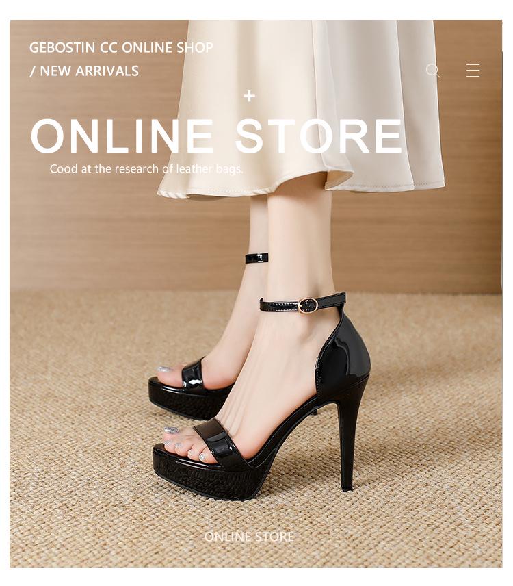 Patent Leather Peep-Toe Stiletto Heels - 12cm One-Strap Platform Sandals for Women