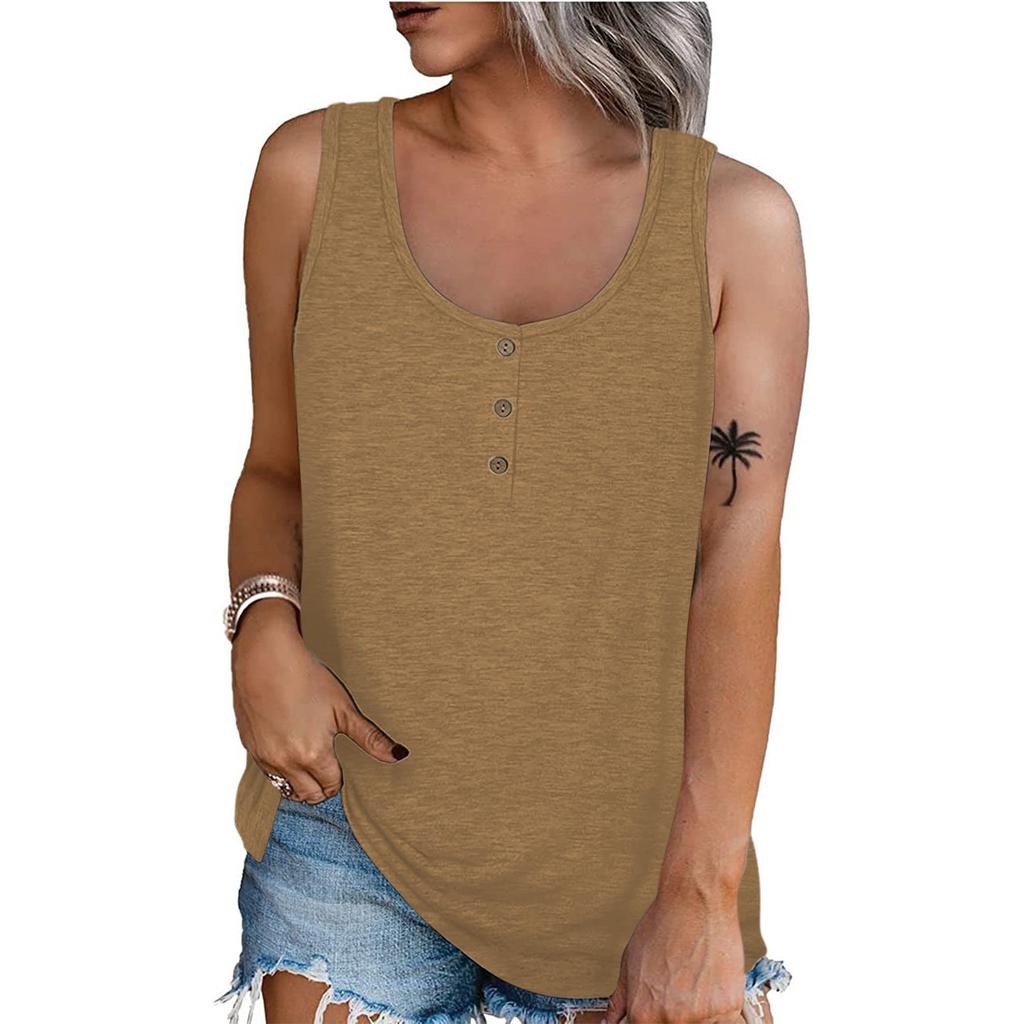 Women Summer Sleeveless Casual Solid Color O-Neck T-Shirt Tops Blouse