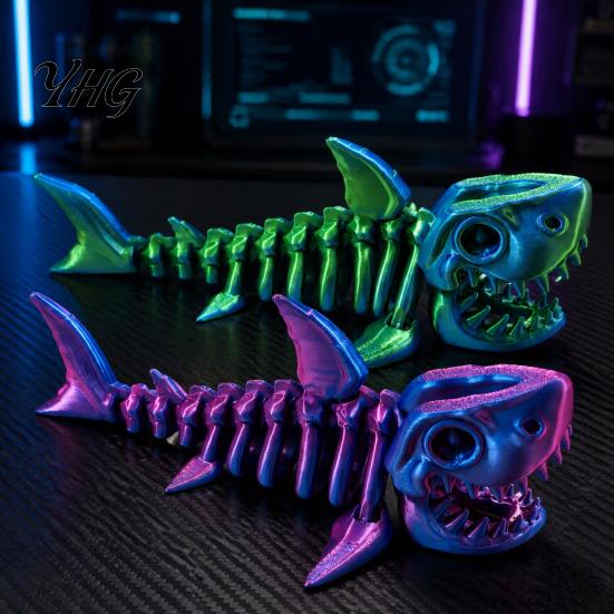 Flexible Shark Bone Figurine 3D Printed Articulated Skeleton Figurine, Pearlescent Joint Decorative Fish Sculpture Toy, Fidget Desk Decor, Gift